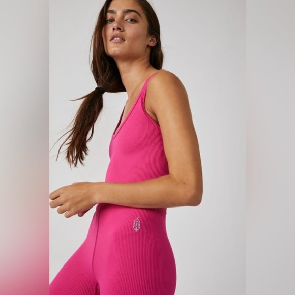 Hot Pink Free People Free Throw Unitard Ribbed Onesie Jumpsuit NEW NWT $78 - Picture 4 of 8